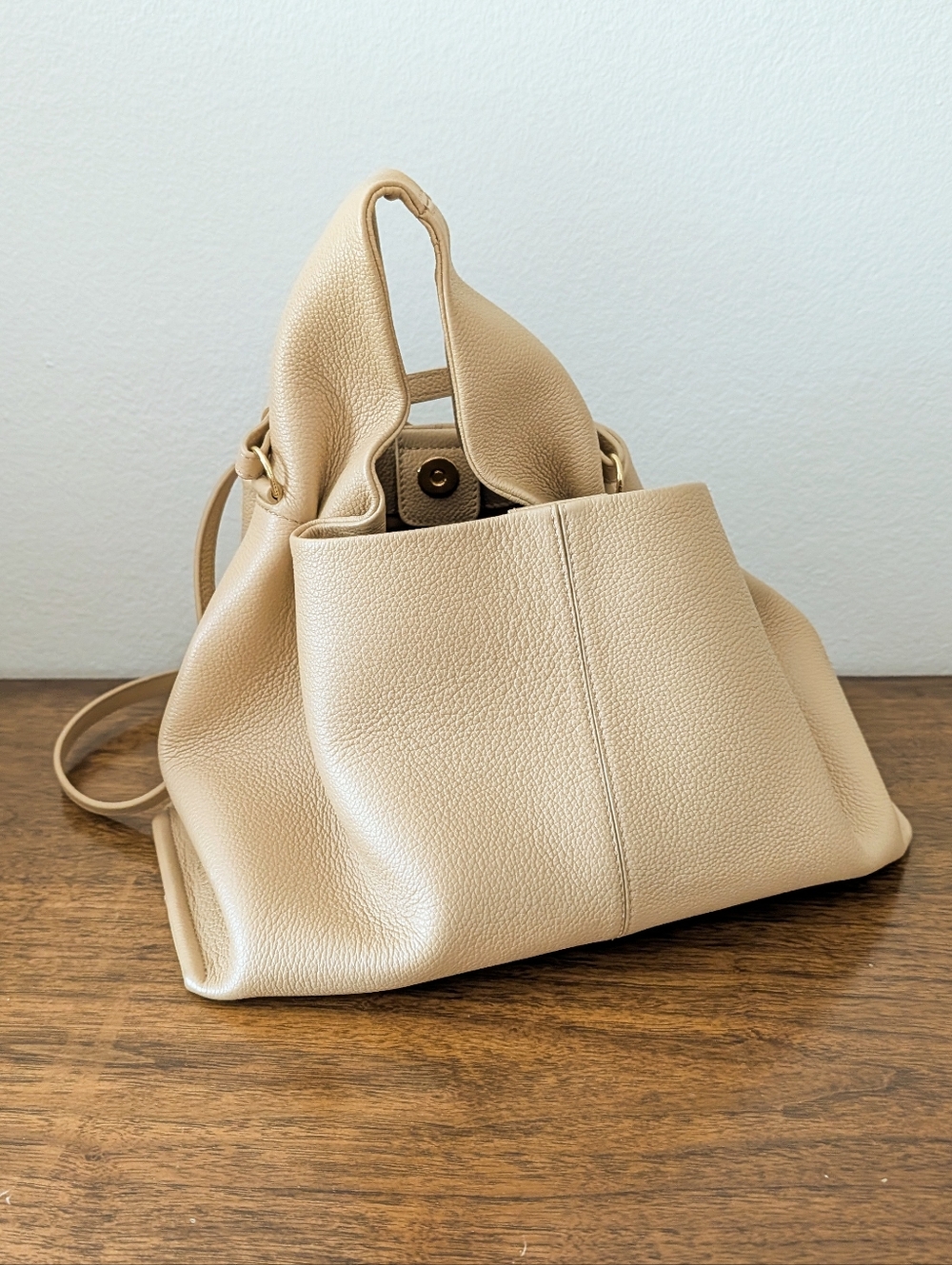 Polene Numero Neuf Edition Beige Textured Sand Leather Shoulder Crossbody Bag